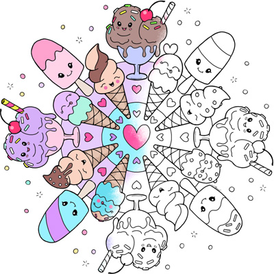 kawaii ice cream coloring page