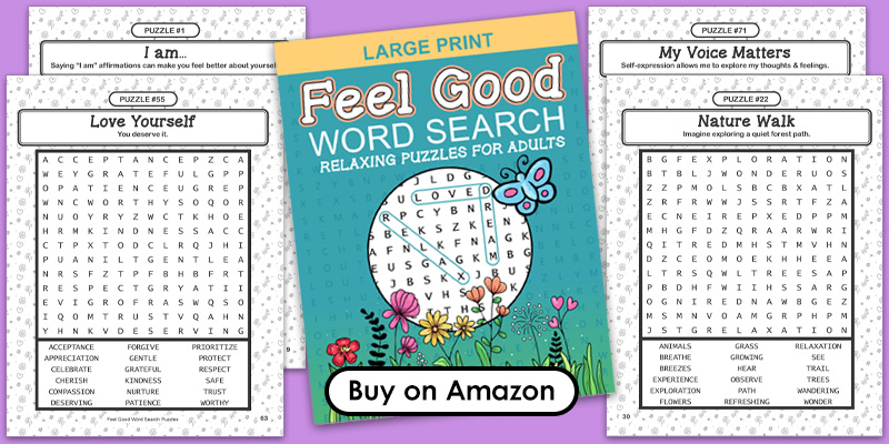 Image of Feel Good Word Search Puzzle book available on Amazon