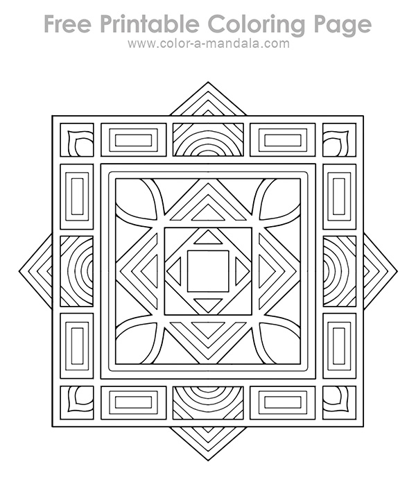 Image of a 4 sided free printable mandala