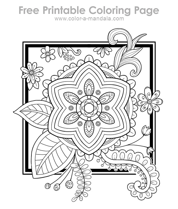 Sample of floral fantasy coloring page.