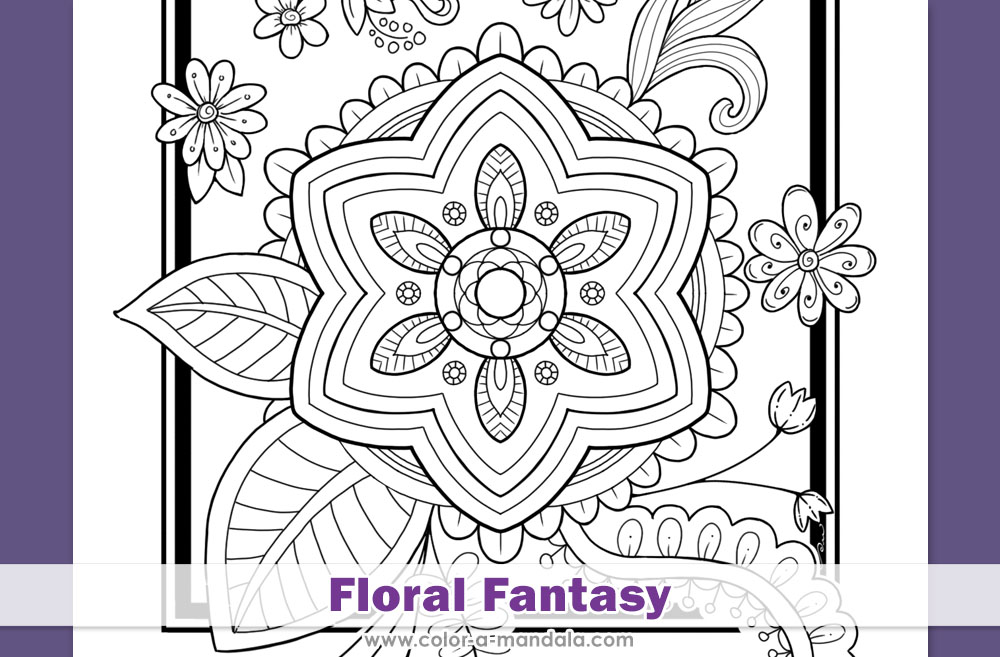 Image of floral fantasy coloring page.