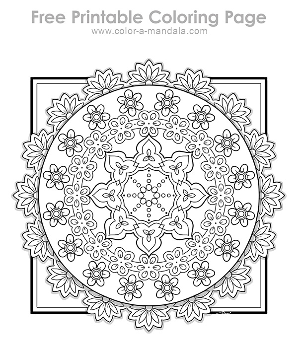 Uncolored sample image of a ring of flowers coloring page.