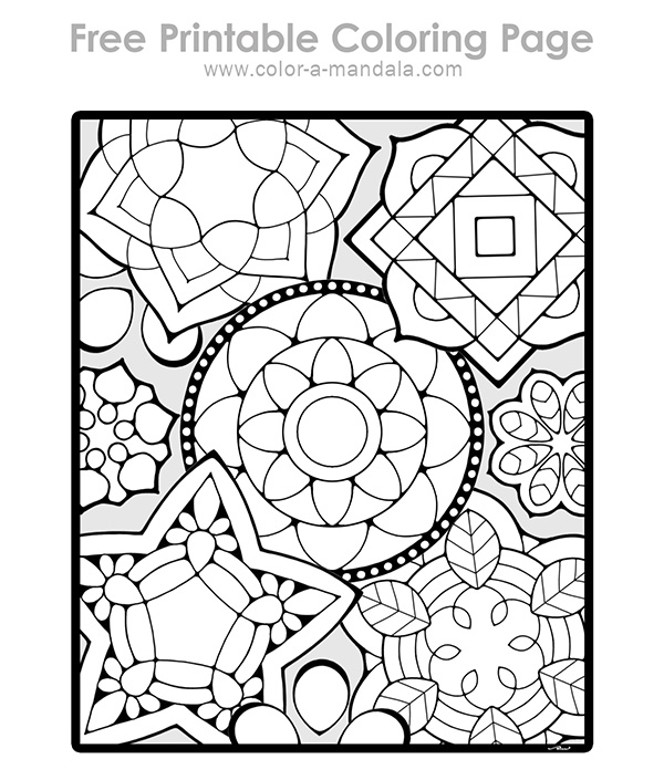 Sample image of a coloring page with several overlapping mandalas.