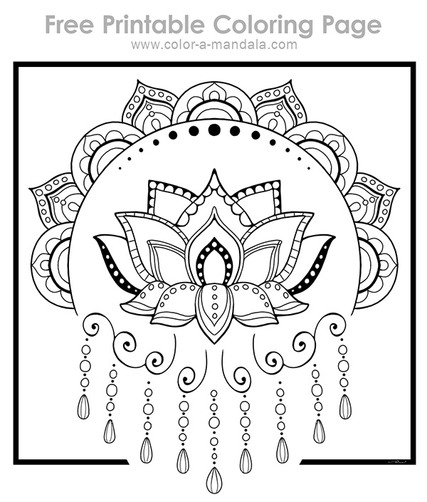 Sample image of uncolored lotus mandala coloring page