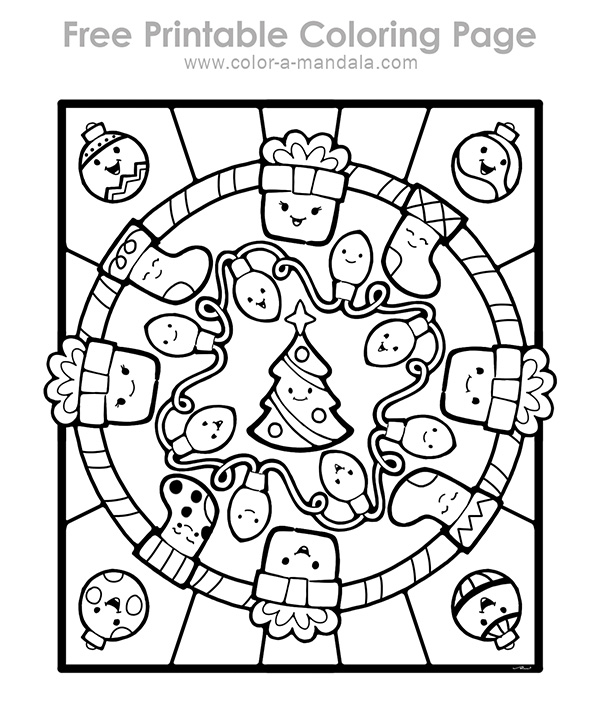 Sample image of a coloring page with Christmas decorations