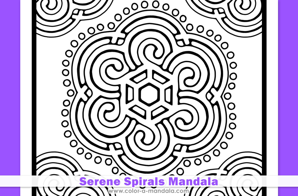 Image of a spiral shaped mandala coloring page