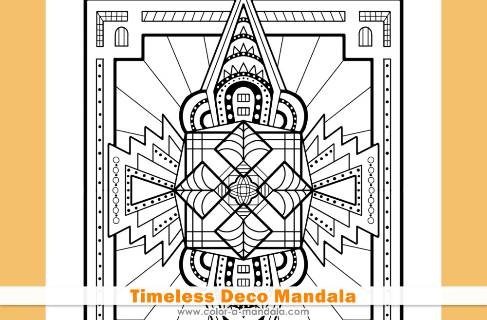 A close up image of the Timeless Deco Mandala coloring page