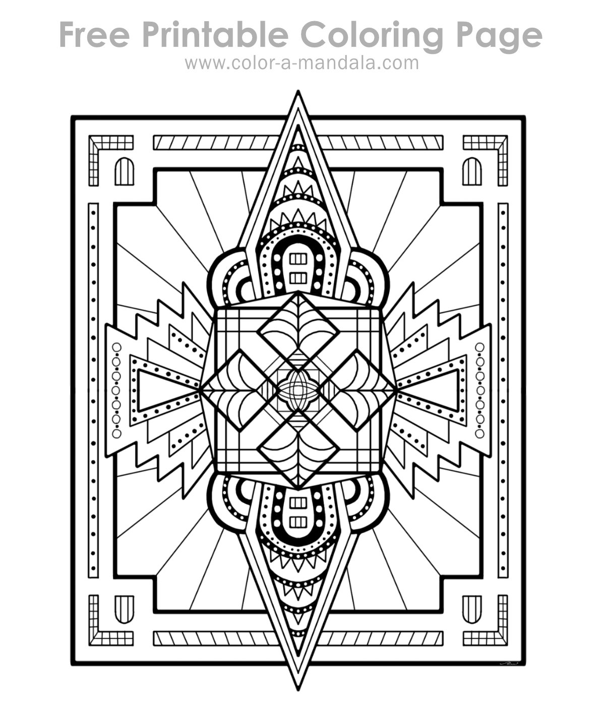 An uncolored sample image of the timeless deco mandala coloring page.