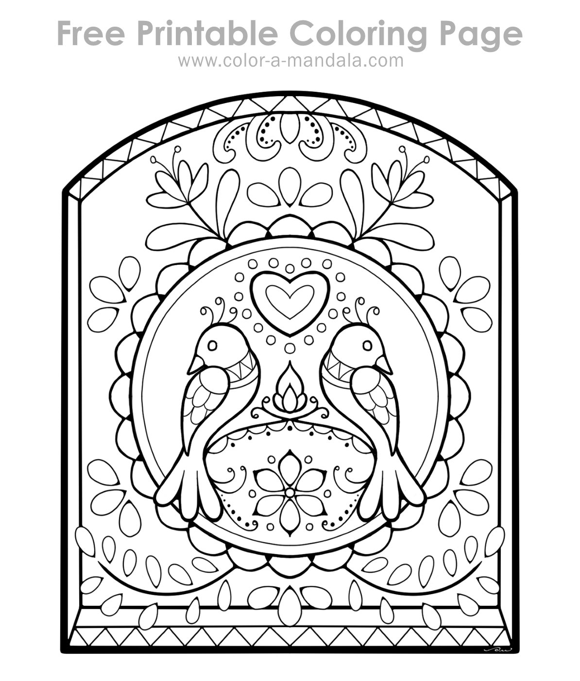 Uncolored sample image for Love Birds coloring page.