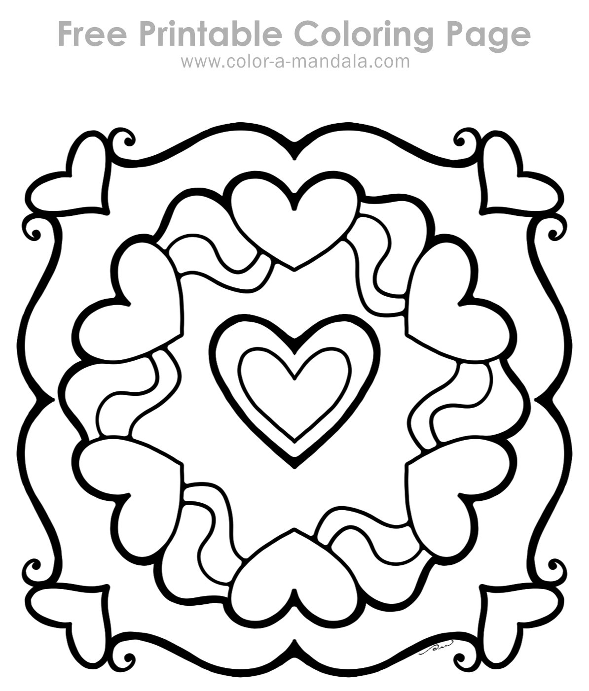 Sample image of a hearts coloring page