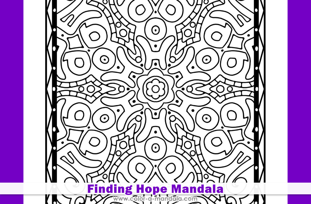 Image of a mandala coloring page with the word Hope in it.