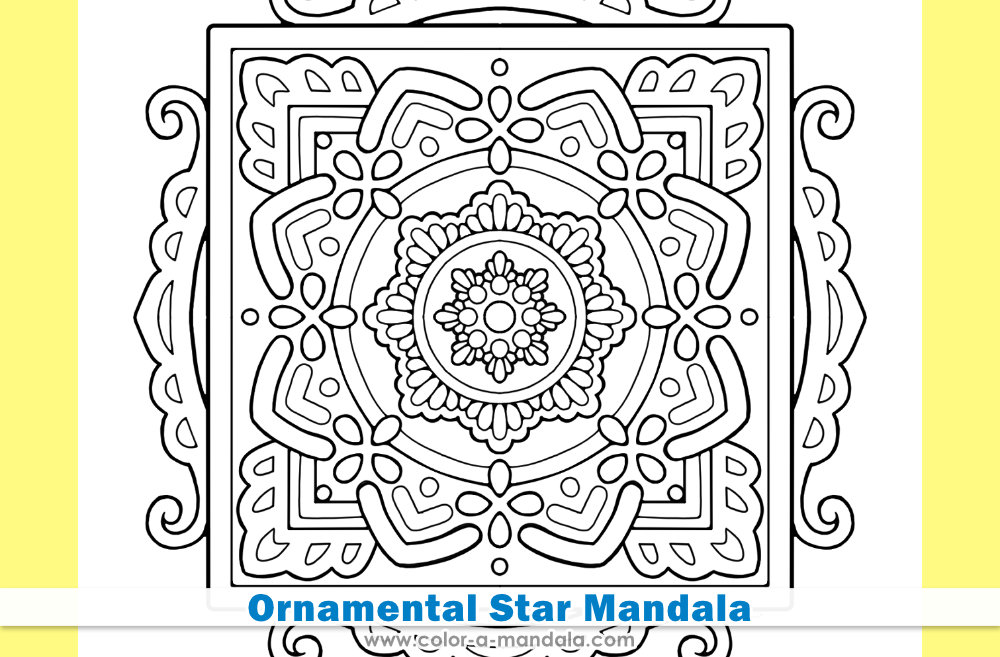 Image of a mandala coloring page in the shape of a ornamental star