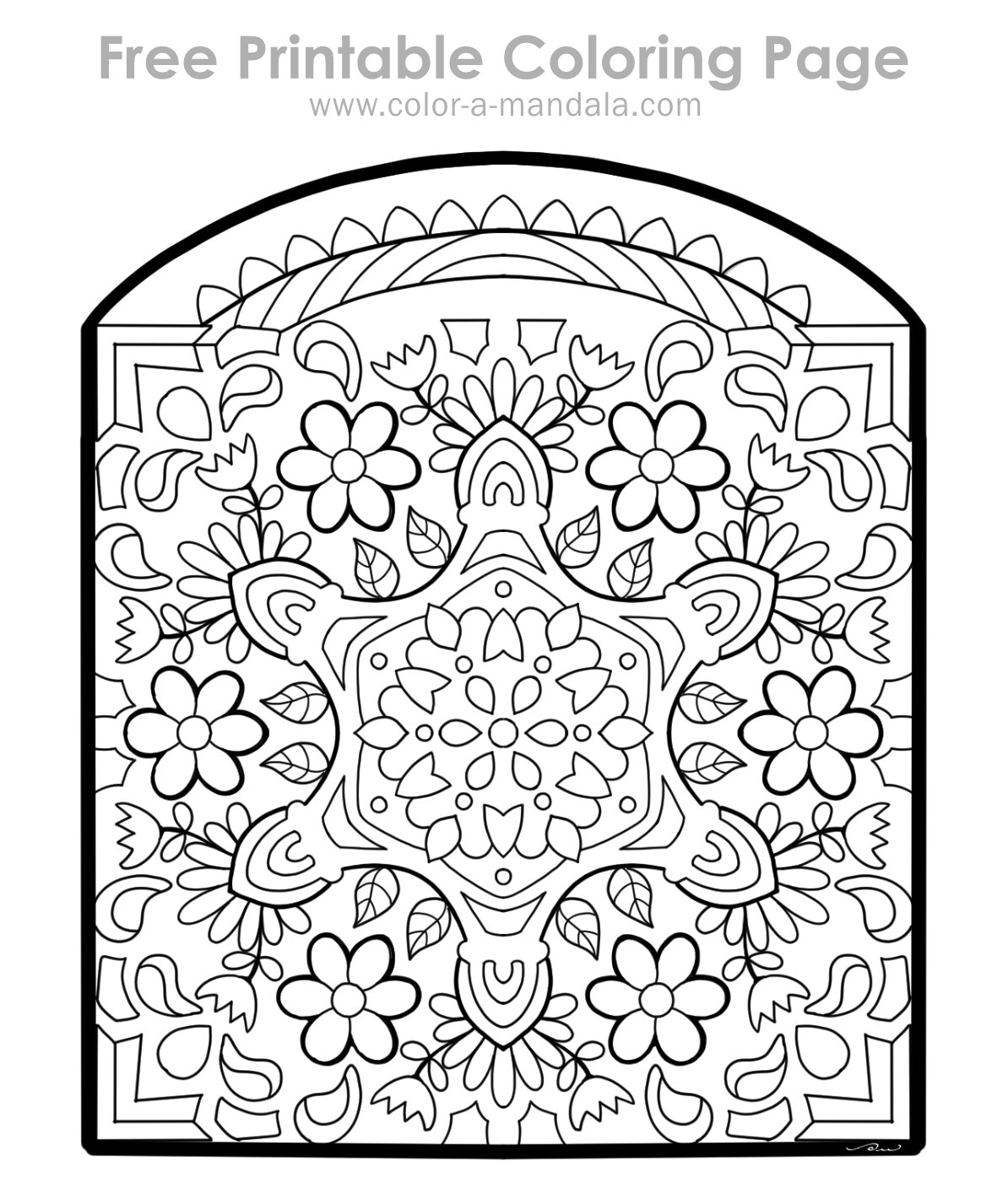 Sample image of a free printable coloring page called Flower Party Mandala