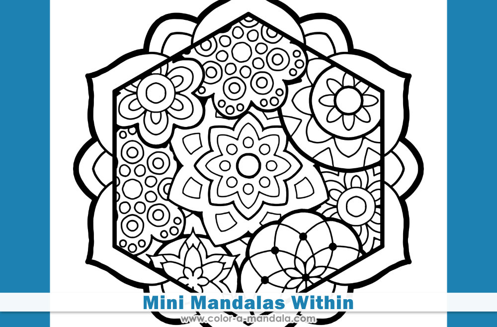 Header image for a mandala coloring page with mini mandalas within